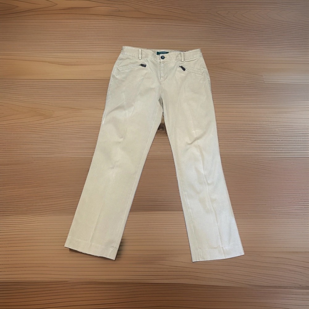 Lauren Ralph Lauren Tan Khaki Pants Size 6P Straight Leg Zipper Pocket Casual